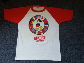 Vintage 1982 Mickey Mouse Epcot Center Ringer T - Shirt Size L Walt Disney World