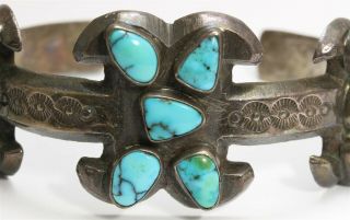 Vintage Navajo Sterling Silver Early INGOT Turquoise Cluster Cuff Bracelet 54g 2