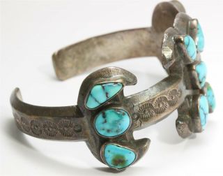 Vintage Navajo Sterling Silver Early INGOT Turquoise Cluster Cuff Bracelet 54g 3