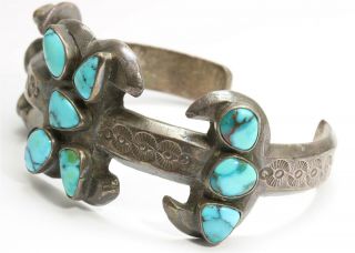Vintage Navajo Sterling Silver Early INGOT Turquoise Cluster Cuff Bracelet 54g 4