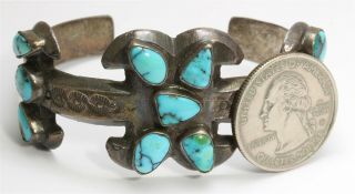 Vintage Navajo Sterling Silver Early INGOT Turquoise Cluster Cuff Bracelet 54g 7