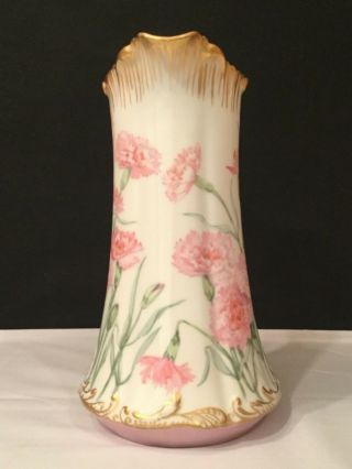 Vintage T&V LIMOGES France Hand Painted Pink Carnation Flowered Pitcher Tankard 2