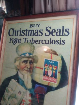 Rare 1926 Uncle Sam Buy Christmas Seals Fight Tuberculosis Framed Poster 11