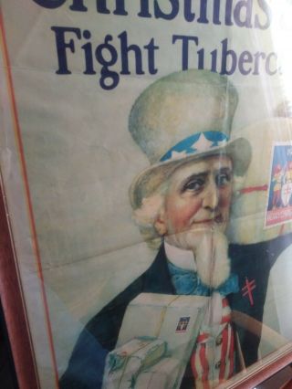 Rare 1926 Uncle Sam Buy Christmas Seals Fight Tuberculosis Framed Poster 4