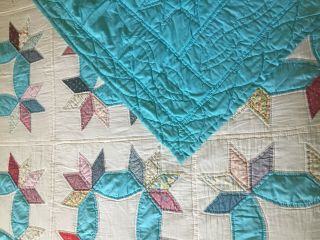 Vtg Handmade Hand Stitched KING Quilt 92” x 110” Turquoise 3
