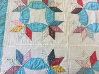 Vtg Handmade Hand Stitched KING Quilt 92” x 110” Turquoise 5