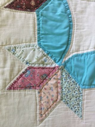 Vtg Handmade Hand Stitched KING Quilt 92” x 110” Turquoise 7