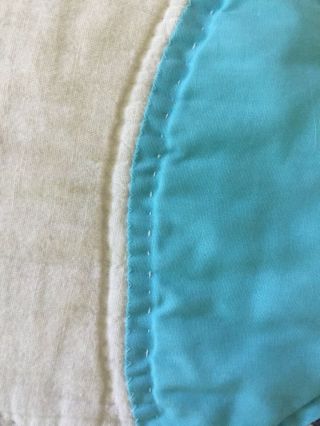 Vtg Handmade Hand Stitched KING Quilt 92” x 110” Turquoise 9