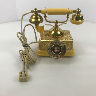 Vintage French Style Ornate Gold Phone Old Fashioned Rotary Dial Telephone 2.  C4
