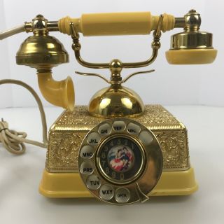 Vintage French Style Ornate Gold Phone Old Fashioned Rotary Dial Telephone 2.  C4 3