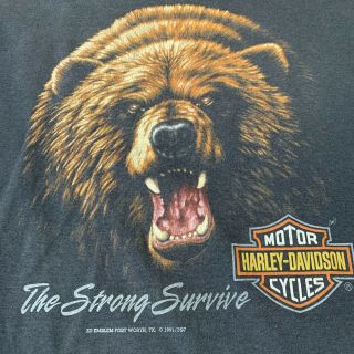 Vtg 90’s 3d Emblem Harley Davidson Shirt Xl 50/50 Grizzly Bear Strong Survive