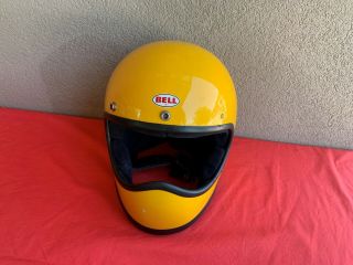 Vintage Bell Moto Star Yellow Motorcycle Racing Helmet Motocross Size 7 56 Cm