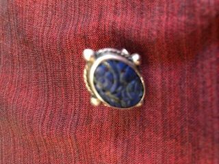 Russian Carved Lapis And Sterling Silver Filigree Ring