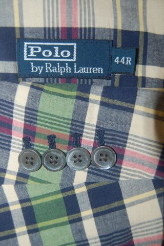 Mens 44 R Vintage Polo Ralph Lauren Madras Plaid 1/2 Lined Cotton Blazer