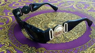 Authentic Gianni Versace Gold Medusa Black Sunglasses Vintage Very Rare