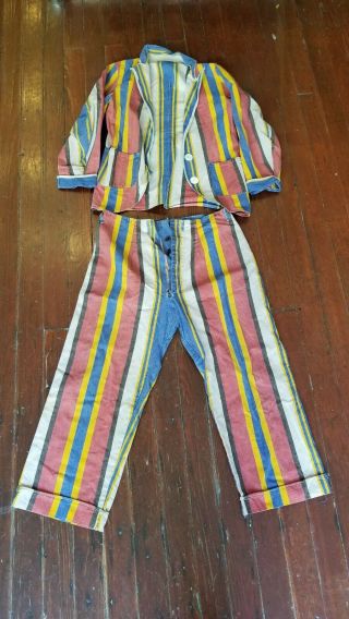 Vintage Handmade 40s/50s Canvas/denim Circus Style Pinstripe Full Suit [big E.