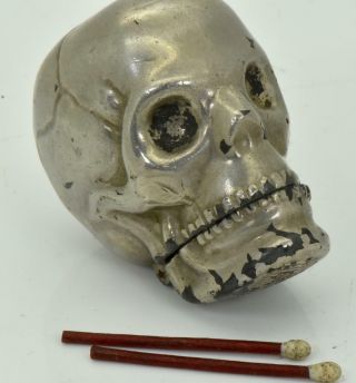 Very Rare&unusual Victorian Silvered Memento Mori Skull Vesta Case C1890 