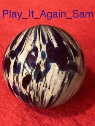 Vintage Large German 1 11/16 " Blue Spotty Onionskin Marble With Mica L@@k