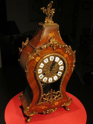 Stunning Vintage 18  Boulle Clock Franz Hermle 8 - Day Key Wind 2 Bell -