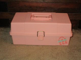 Vtg Caboodles Plano 3 Tier Salmon Pink Rare Tackle Box Cosmetic Organizer Minty