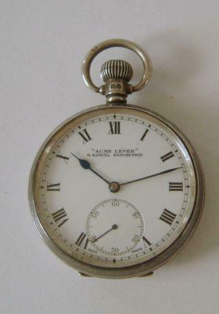 A Gents Vintage Sterling Silver Acme Lever Pocket Watch In Dennison Case