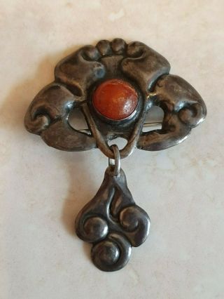 Vintage Scandinavian 830s Sterling Silver Egg Yolk Amber Brooch