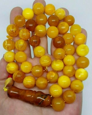 Antique Natural Baltic Amber Islamic 45 Prayer Beads Rosary Butterschotch 43,  34g