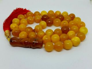 Antique Natural Baltic Amber ISLAMIC 45 PRAYER BEADS ROSARY Butterschotch 43,  34g 5