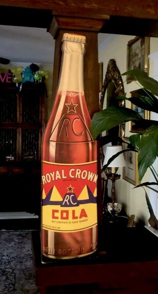 Vintage Rc Cola Advertising Sign Litho Cardboard Bottle Nehi Co Royal Crown