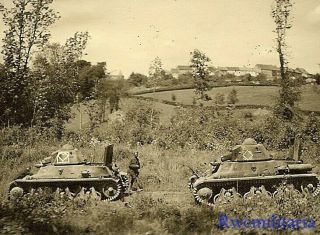 Best Pair Abandoned Unit Marked French Renault R35 Panzer Tanks In Field