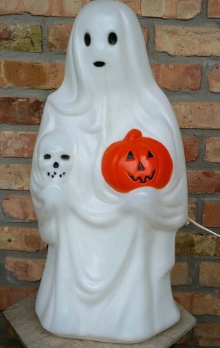 Vintage 23 " Empire Halloween Ghost Blow Mold Lighted Skull & Pumpkin Yard Decor