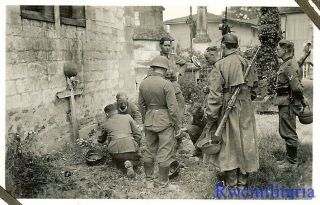Somber Wehrmacht Kradmelder & Troops Burrying Kia Officer In French Village