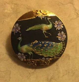 Old Vintage Rare Toshikane Brooch Pin Japanese Porcelain Peacock Flowers Japan