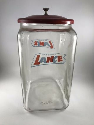 Rare Large Vintage Lance Cracker Glass Store Display Jar With Metal Lid