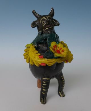 Vintage Mexican Ocumicho Ceramic Sculpture Devil Whistle 10 " Tall
