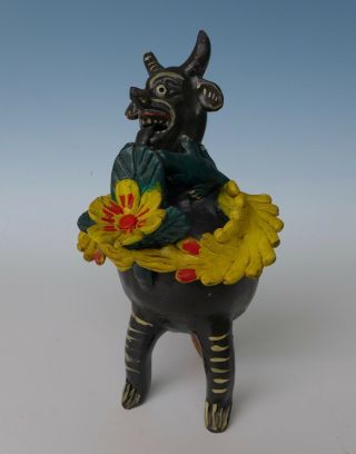 Vintage Mexican Ocumicho ceramic sculpture devil whistle 10 