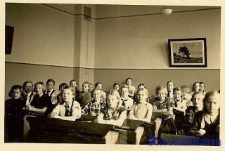 Rare: German Uniformed Bdm Girls Seated In School W/ Classmates