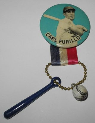 RARE 1950 ' s Blue Variation Baseball Pin Button Carl Furillo Brooklyn Dodgers 2