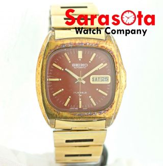 Vintage Seiko 7006 - 5019 Day Date Automatic Brown Dial Gold Plated Wrist Watch