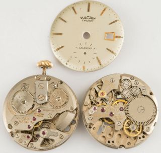 2 Vintage Vulcain Cricket Alarm Watch Movements (partial)