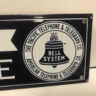 VINTAGE DOUBLE - SIDED PORCELAIN BELL SYSTEM AMERICAN BELL PUBLIC TELEPHONE SIGN 5