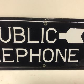 VINTAGE DOUBLE - SIDED PORCELAIN BELL SYSTEM AMERICAN BELL PUBLIC TELEPHONE SIGN 6