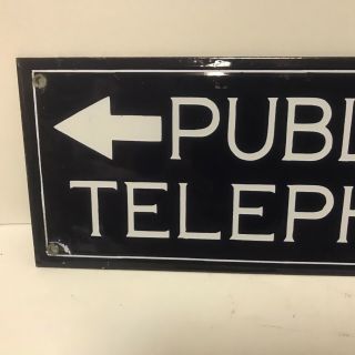 VINTAGE DOUBLE - SIDED PORCELAIN BELL SYSTEM AMERICAN BELL PUBLIC TELEPHONE SIGN 7