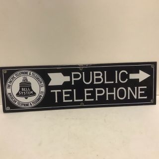 VINTAGE DOUBLE - SIDED PORCELAIN BELL SYSTEM AMERICAN BELL PUBLIC TELEPHONE SIGN 8