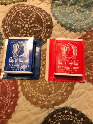 Vintage Stud Playing Cards,  Red And Blue Poker Size,