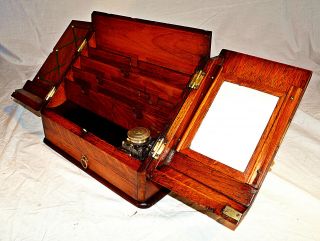 Late Victorian Oak Stationery Box With Inkwell And Key