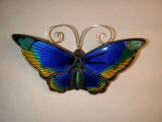 Vintage David Andersen Sterling Silver Guilloche Butterfly Pin 2 1/8 Norway