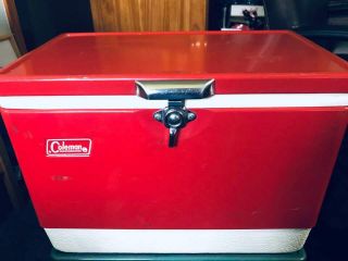 Vintage Coleman Small Red Metal Cooler 18 " X13 " X11 "