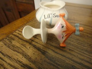 Vintage Holt howard Pixieware Lil Sugar and Cream Crock jar and spoon 3