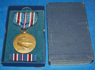 Boxed Crimped Brooch Ww2 American Campaign Medal,  Ribbon Bar